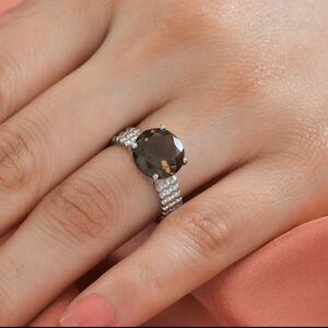 Brazilian 3.50 ctw smoky quartz solitaire ring in stainless steel size 6